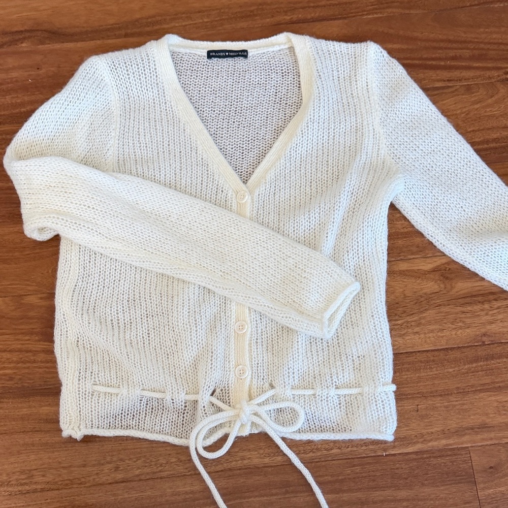 Brandy&Melville Light Cream V-Neck Button Cardigan Sweater